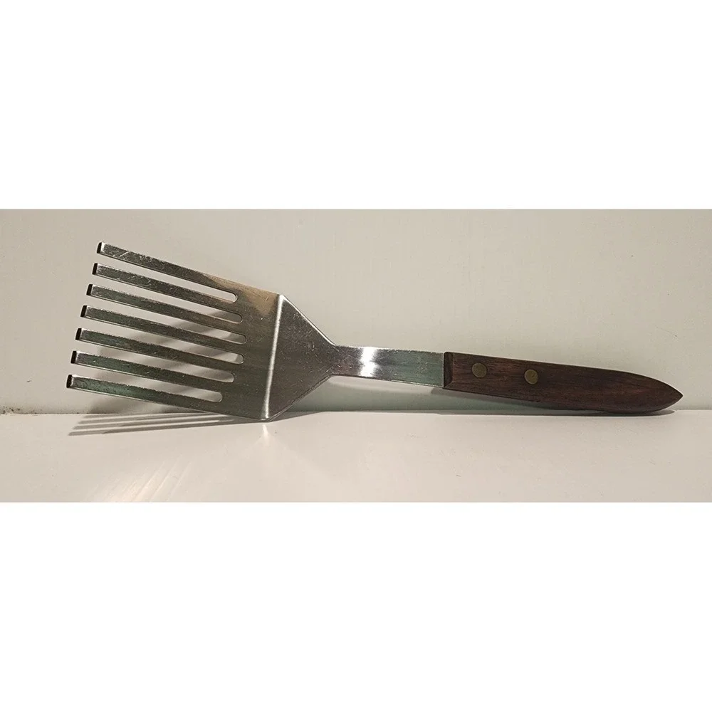 Vintage 7 Tine Pastry Fork Mixing Spatula Kitchen Utensil  Wood Handle